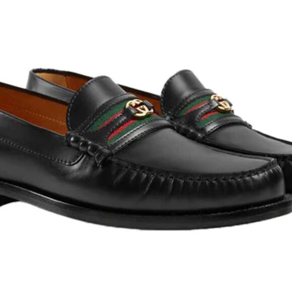 Gucci Interlocking G Loafers Black Green Red Web - Picture 3 of 4